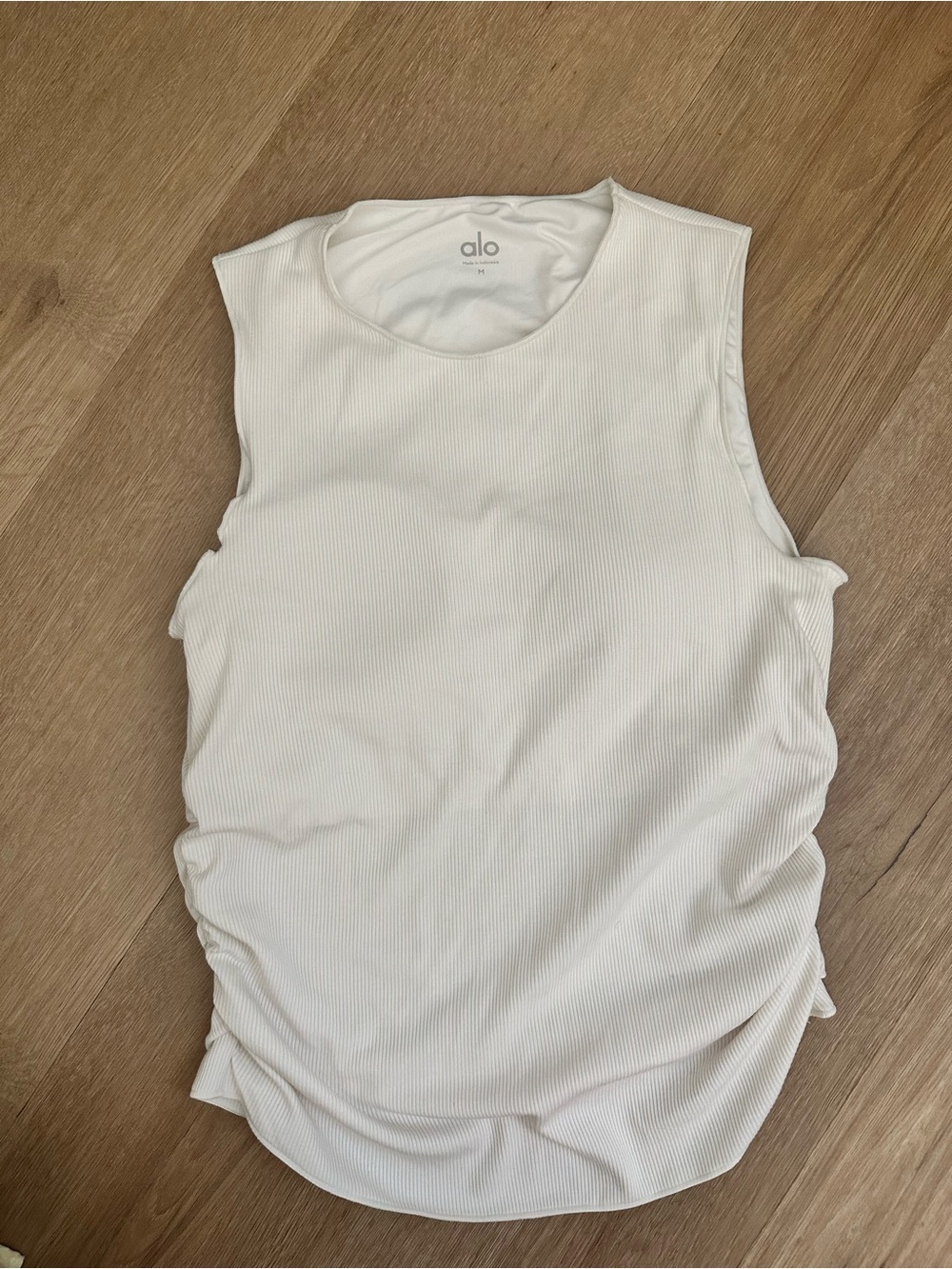 ALO Yoga White Ribbed Sleeveless Crew Tank